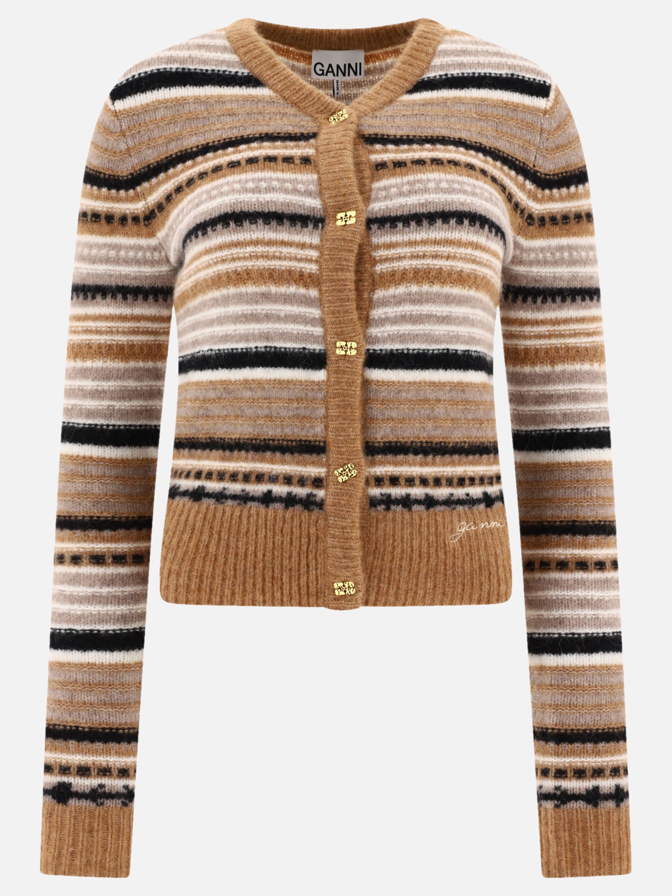 Ganni Striped cardigan 15059916_XS Brown 1