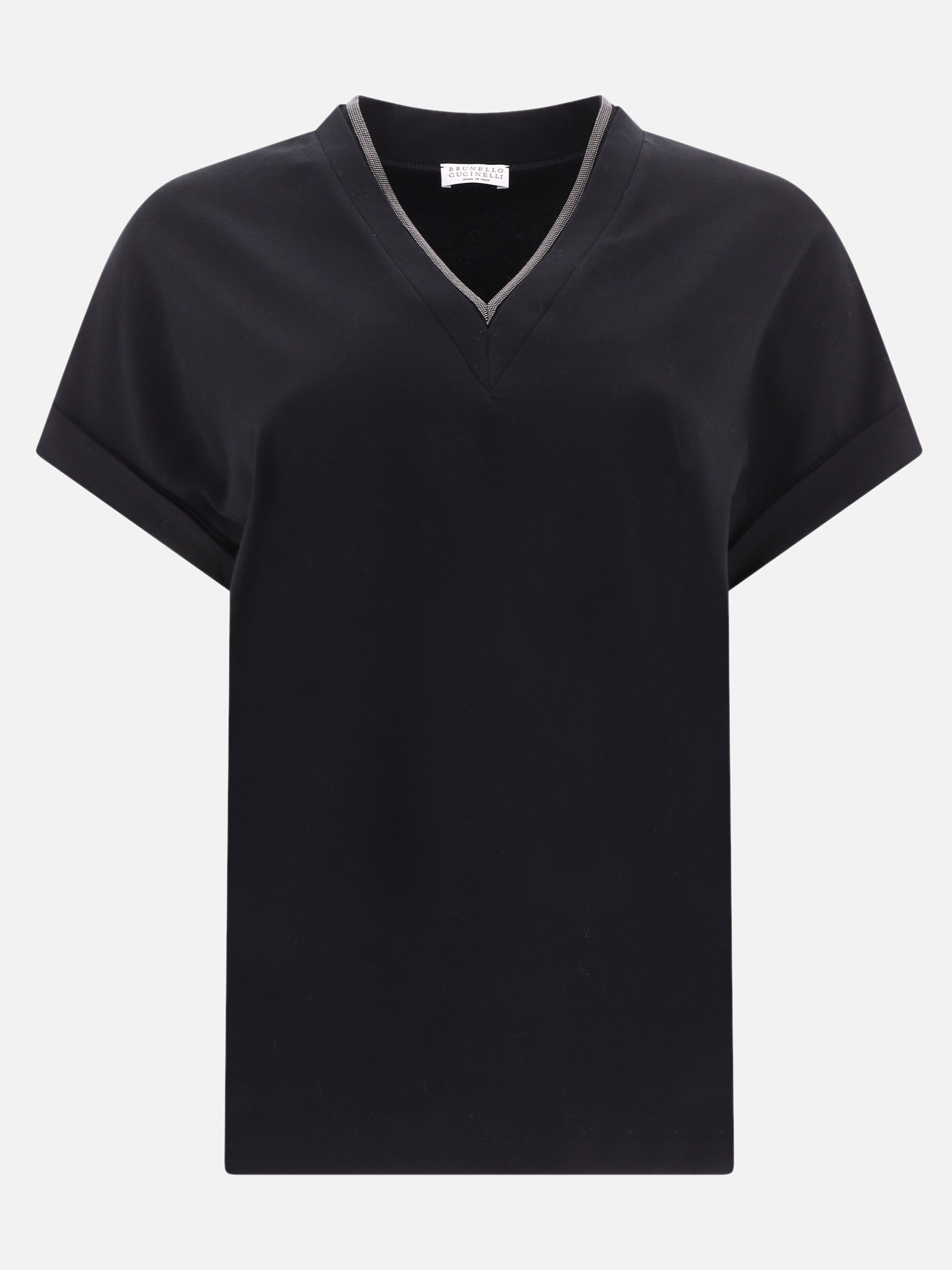 V neck t-shirts Solid colour  Black - Brunello Cucinelli Women | PDP | VIETTI Online Store | Zoom-Modal
