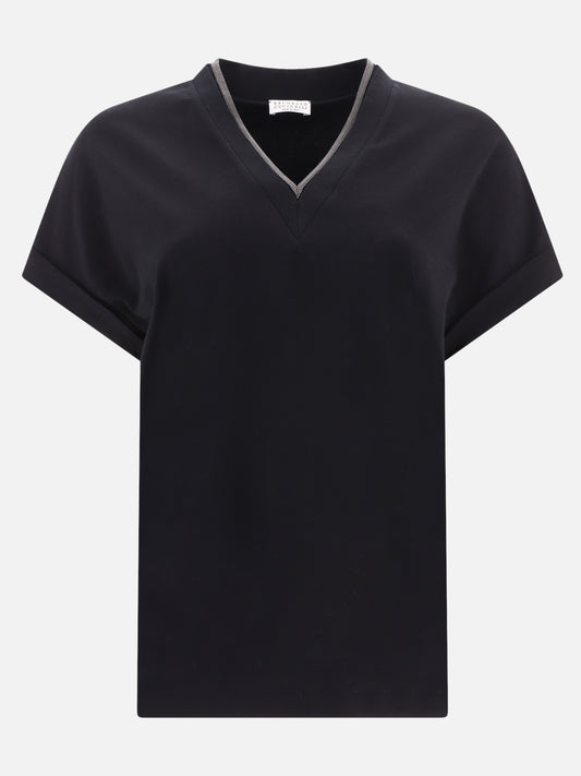 V neck t-shirts Solid colour  Black - Brunello Cucinelli Women | PLP | VIETTI Online Store 
