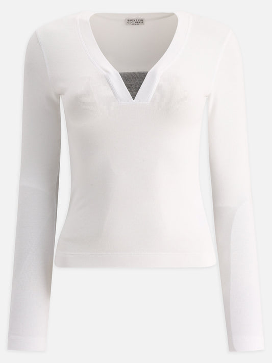 V neck t-shirts 94% cotton 6% elastane  White - Brunello Cucinelli Women | PLP | VIETTI Online Store 
