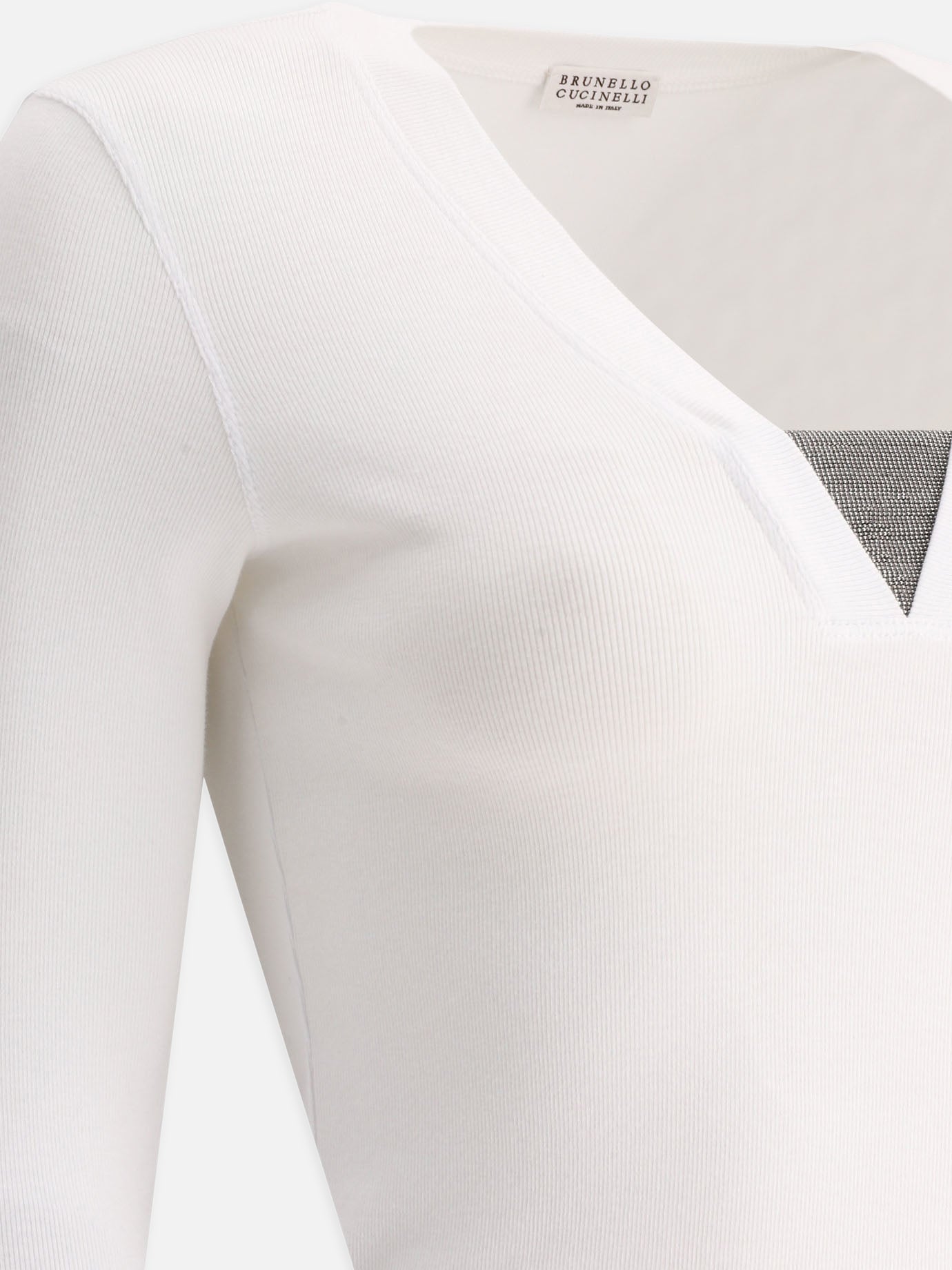 V neck t-shirts 94% cotton 6% elastane  White - Brunello Cucinelli Women | PDP | VIETTI Online Store | Zoom-Modal_4
