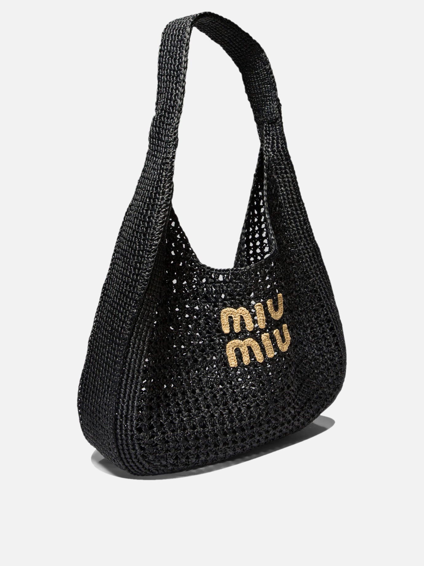 Miu Miu Crochet shoulder bag with logo Black