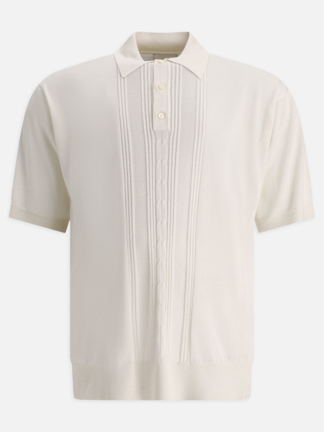 Polo shirts with buttons 100% recycled silk  White - Prada Men | PDP | VIETTI Online Store | thumbnail