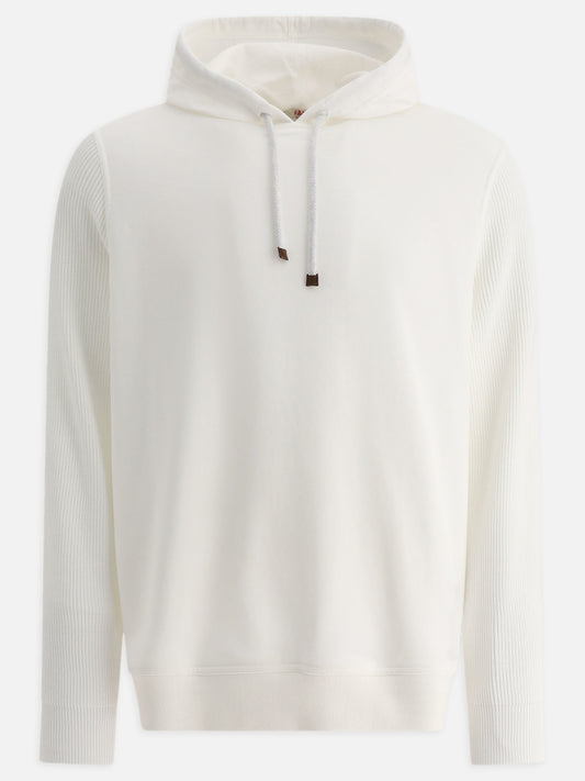 Hooded sweatshirt with cotton rib knit sleeves