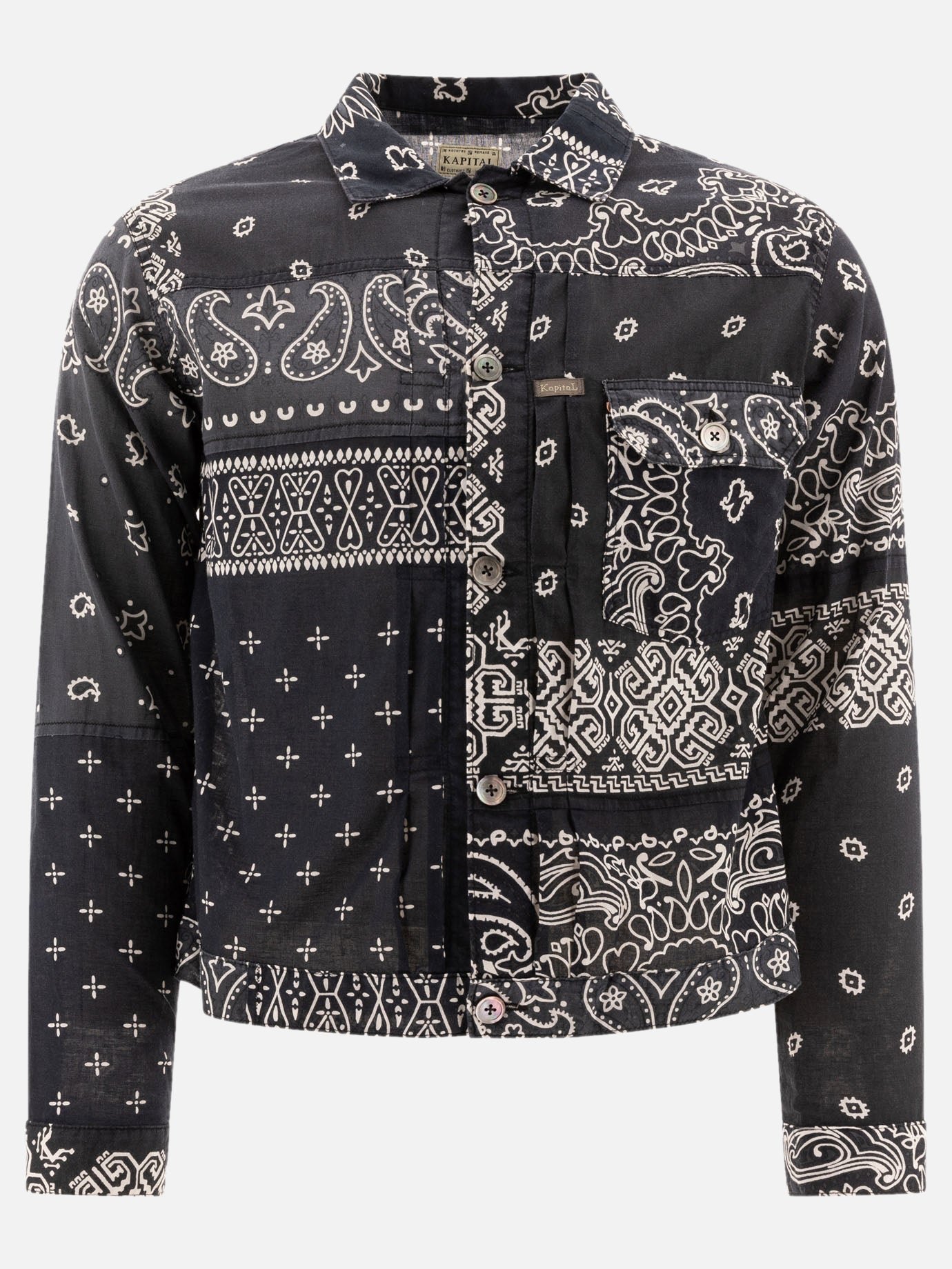 KAPITAL "Gauze Bandana Patchwork" shirt Black