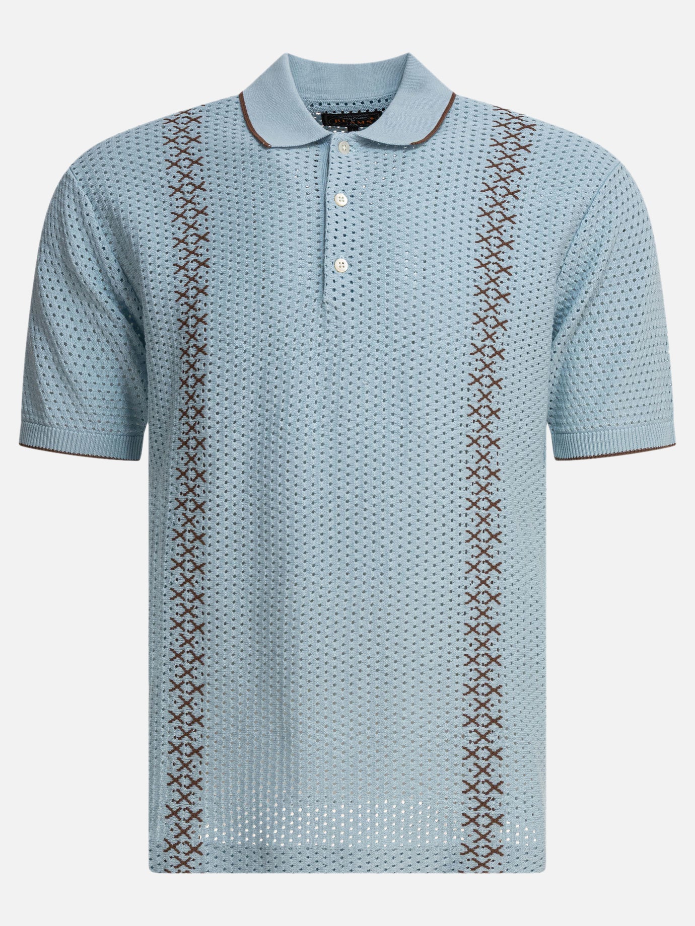 Polo shirts with buttons Textured knit  Light blue - Beams Plus Men | PDP | VIETTI Online Store | thumbnail