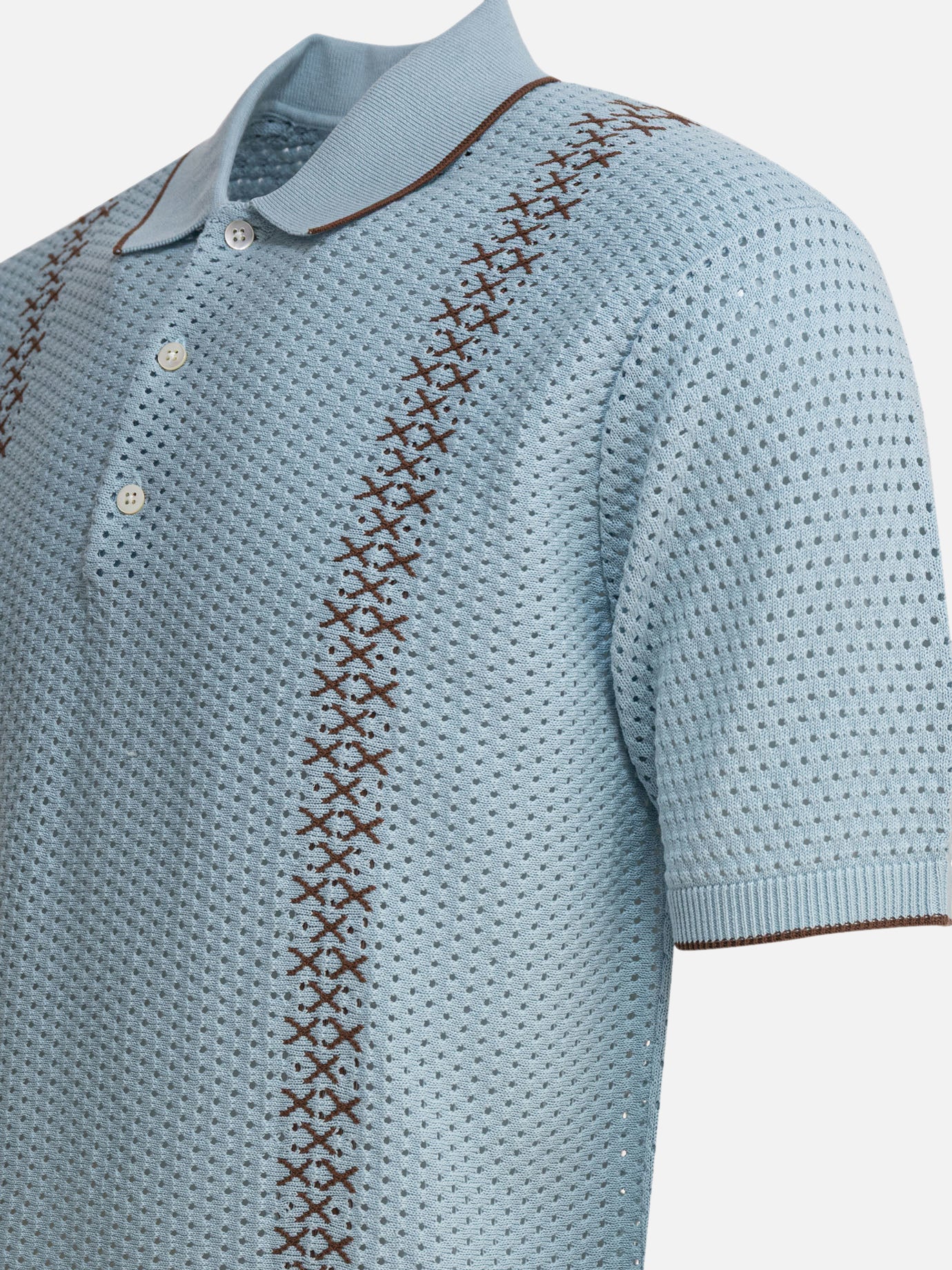 Polo shirts with buttons Textured knit  Light blue - Beams Plus Men | PDP | VIETTI Online Store | thumbnail_3