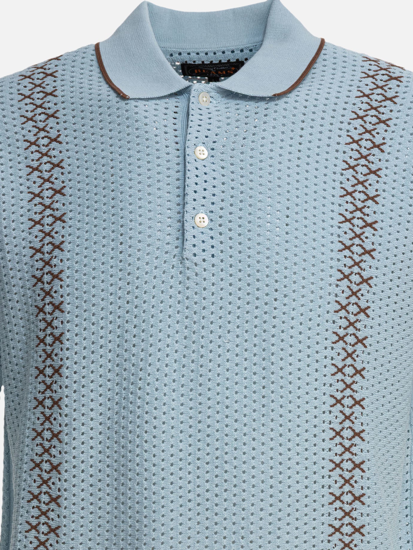 Polo shirts with buttons Textured knit  Light blue - Beams Plus Men | PDP | VIETTI Online Store | thumbnail_4