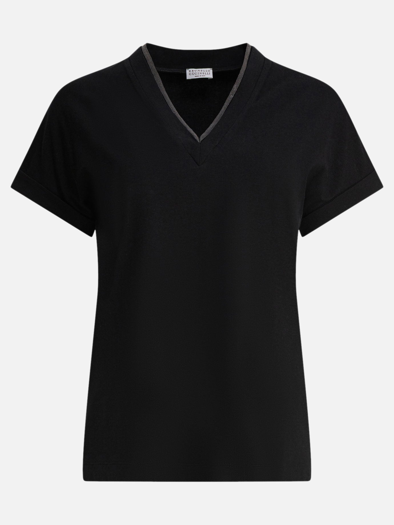 V neck t-shirts Solid colour  Black - Brunello Cucinelli Women | PDP | VIETTI Online Store | thumbnail
