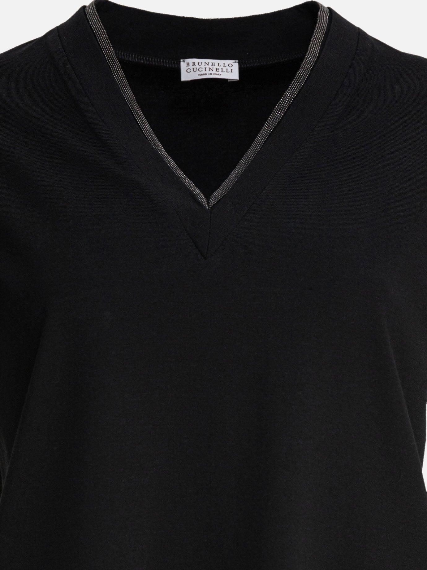 V neck t-shirts Solid colour  Black - Brunello Cucinelli Women | PDP | VIETTI Online Store | thumbnail_3
