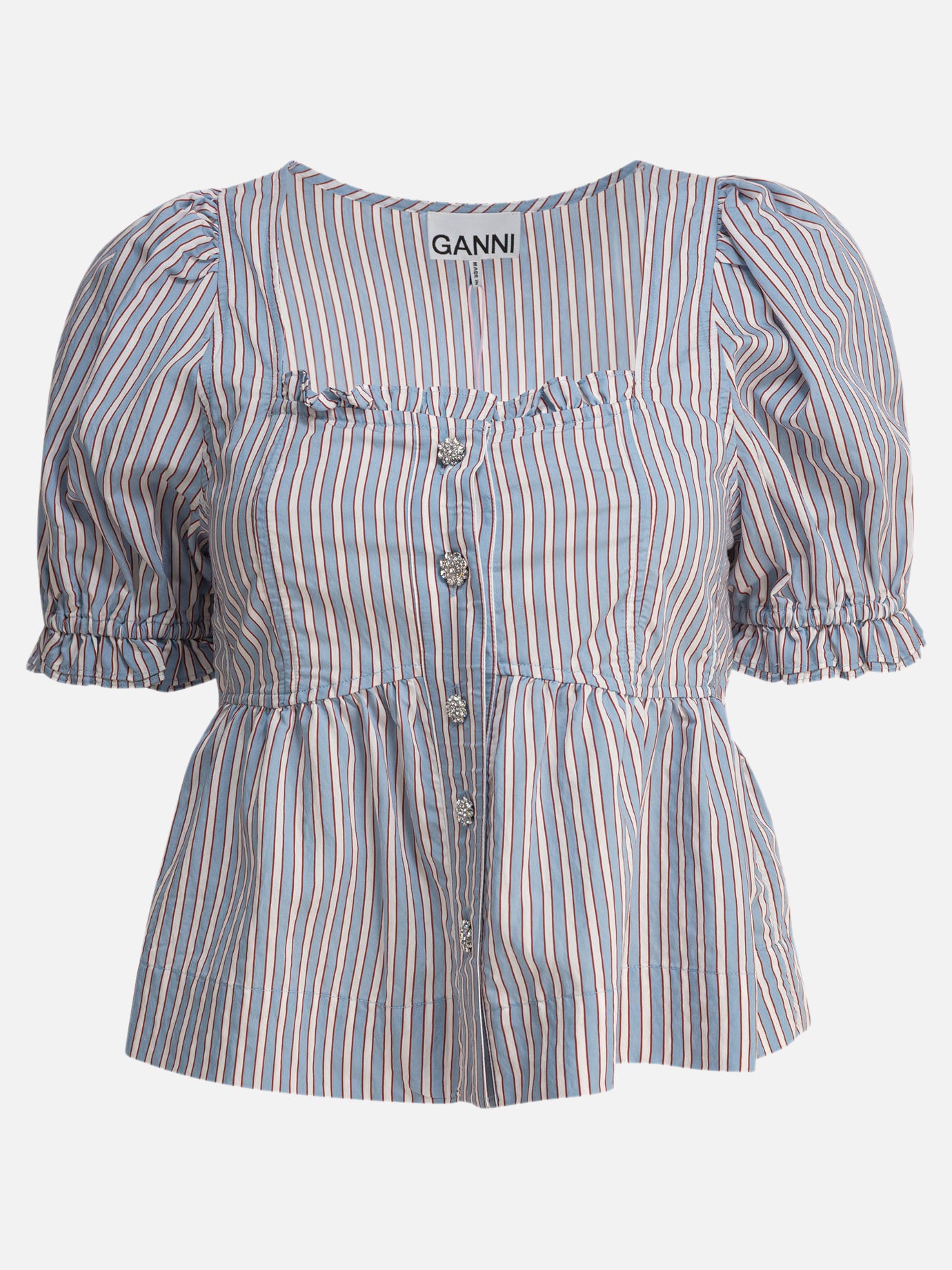 Blouses Striped  Light blue - Ganni Women | PDP | VIETTI Online Store | Zoom-Modal
