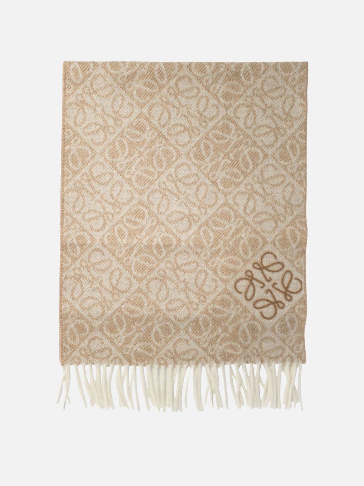 Loewe "Anagram" wool and cashmere scarf Beige