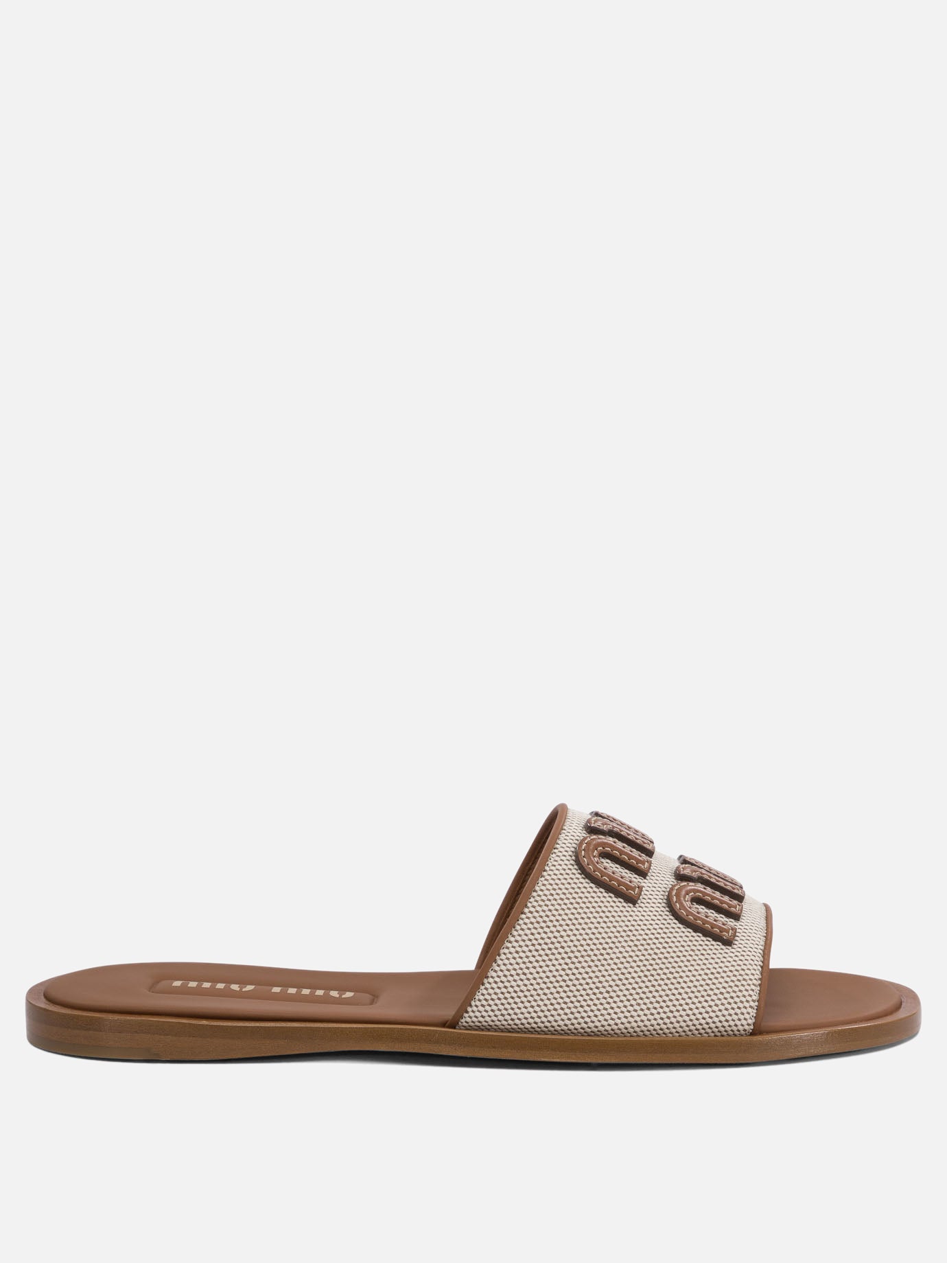 Miu Miu Canvas and leather slides 19263804_36 Beige thumbnail_1