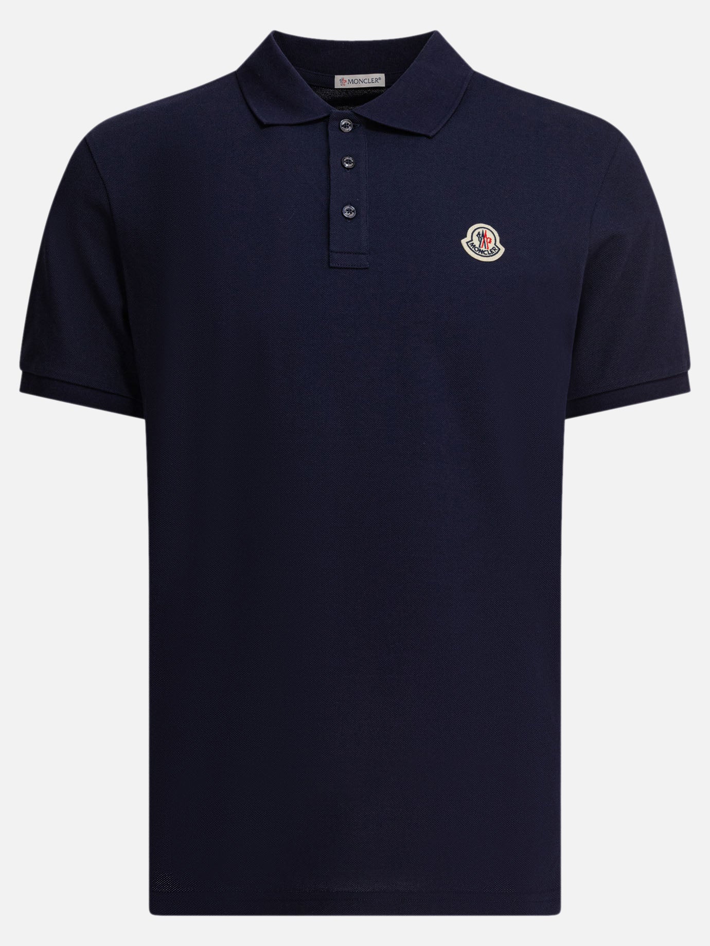 Moncler Cotton pique polo shirt with logo patch Blue