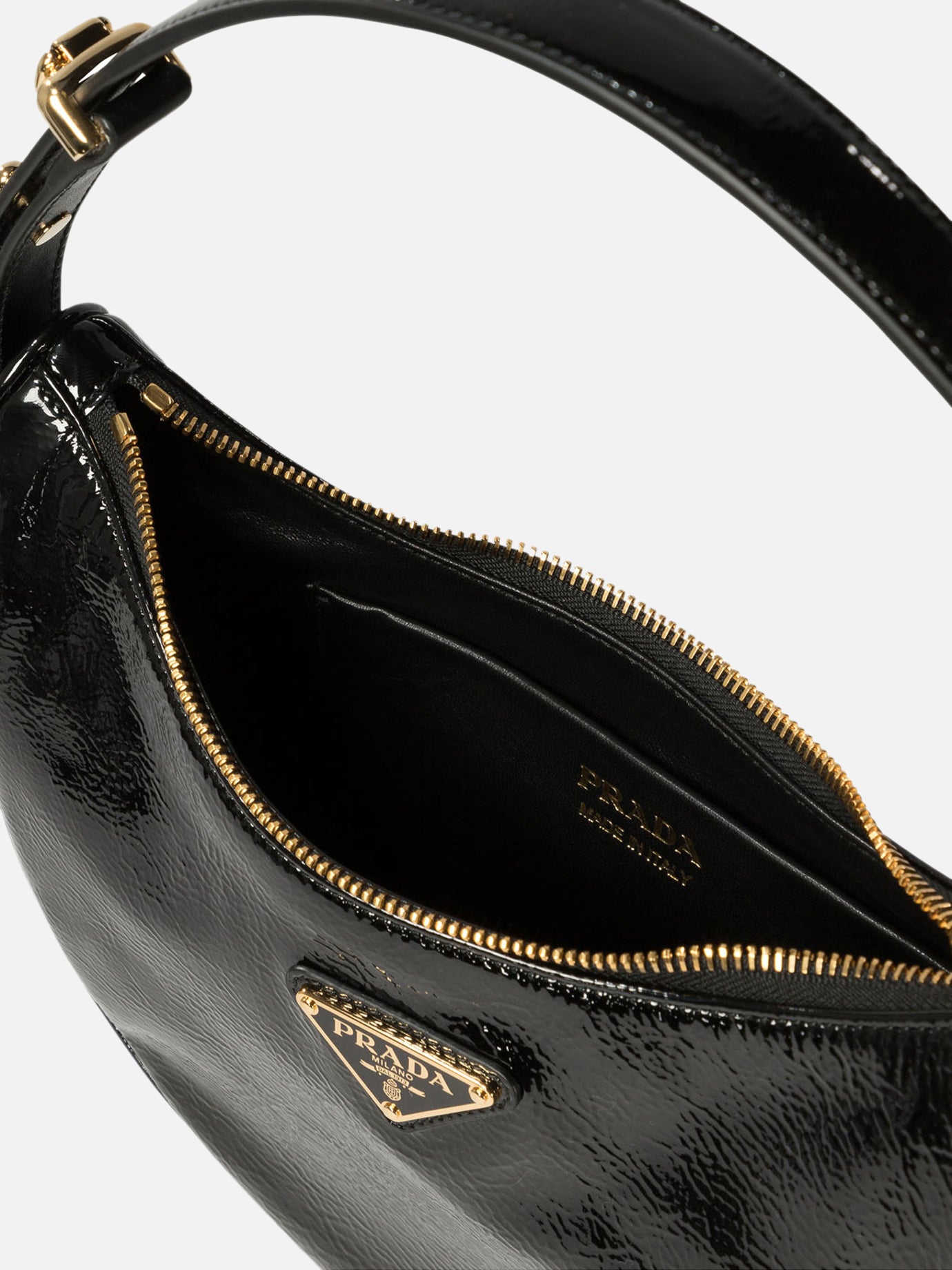 "Prada Arqué" naplak patent leather shoulder bag