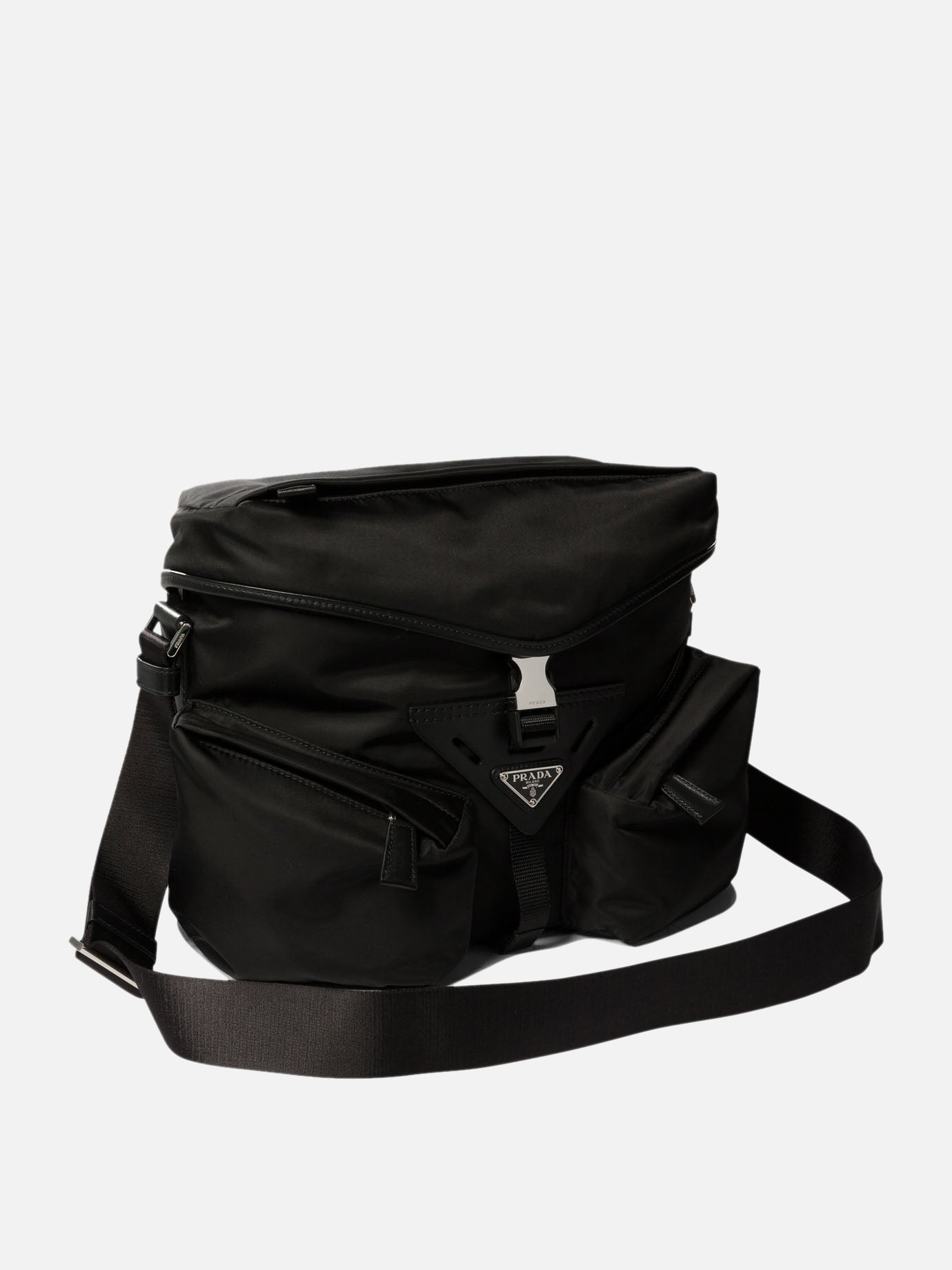 Re-Nylon and leather crossbody bag