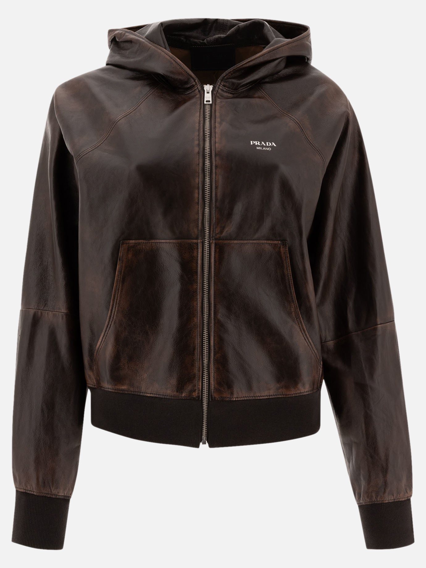 Hoodie style leather jacket