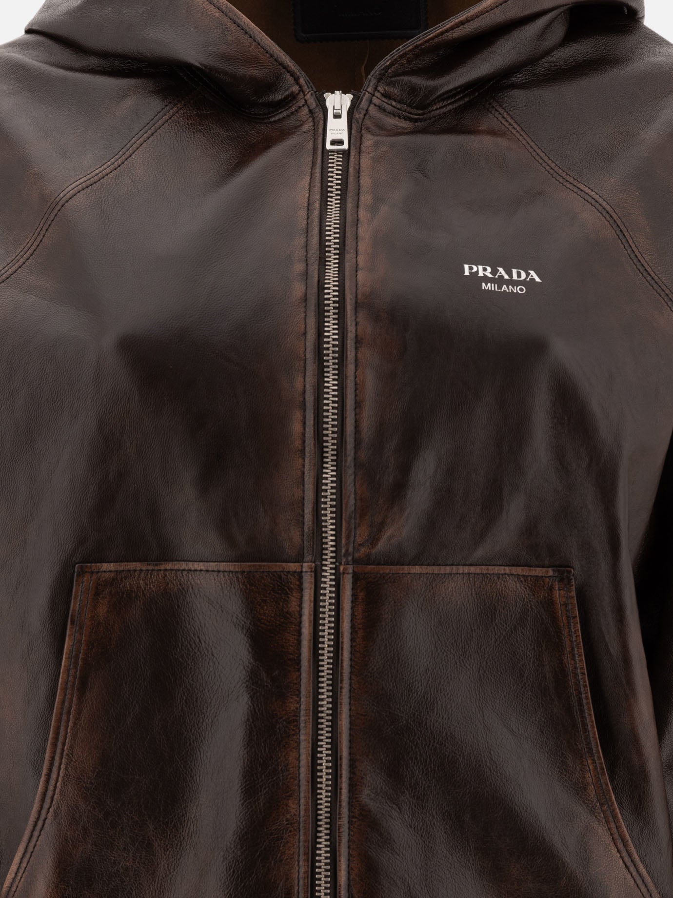 Prada Hoodie style leather jacket 19575208_38 Brown thumbnail_3