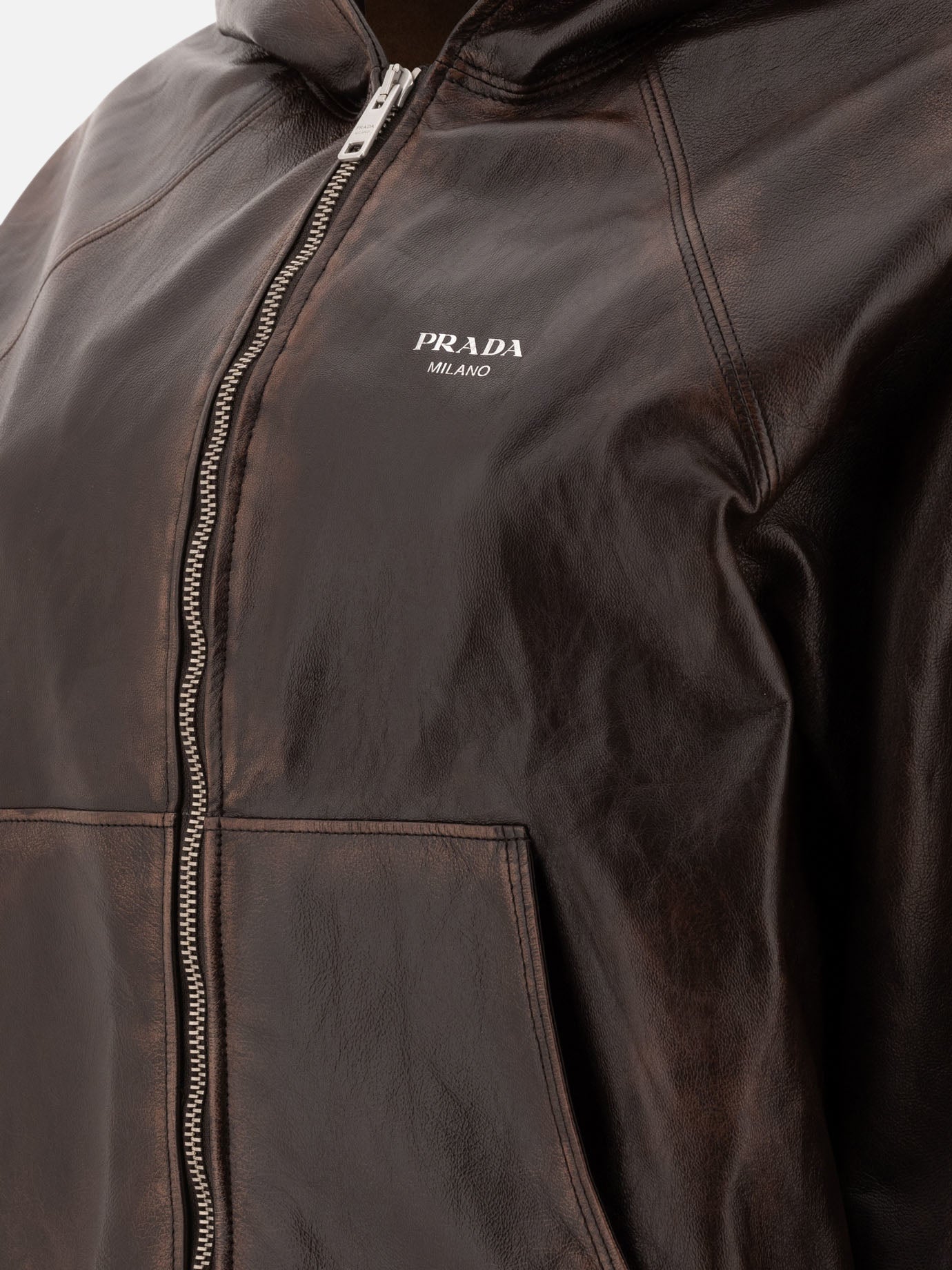 Prada Hoodie style leather jacket 19575208_38 Brown thumbnail_4