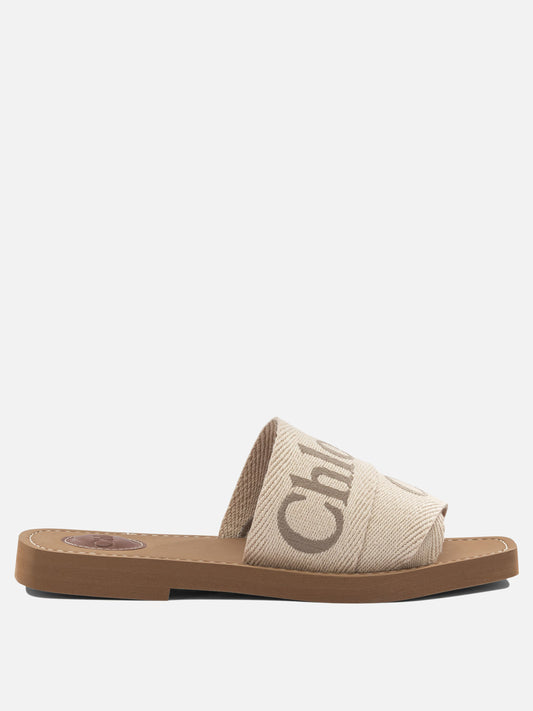 Flat sandals 90% linen 10% polyester - 100% ethylene vinyl acetate  Beige - Chloé Women | PDP | VIETTI Online Store 
