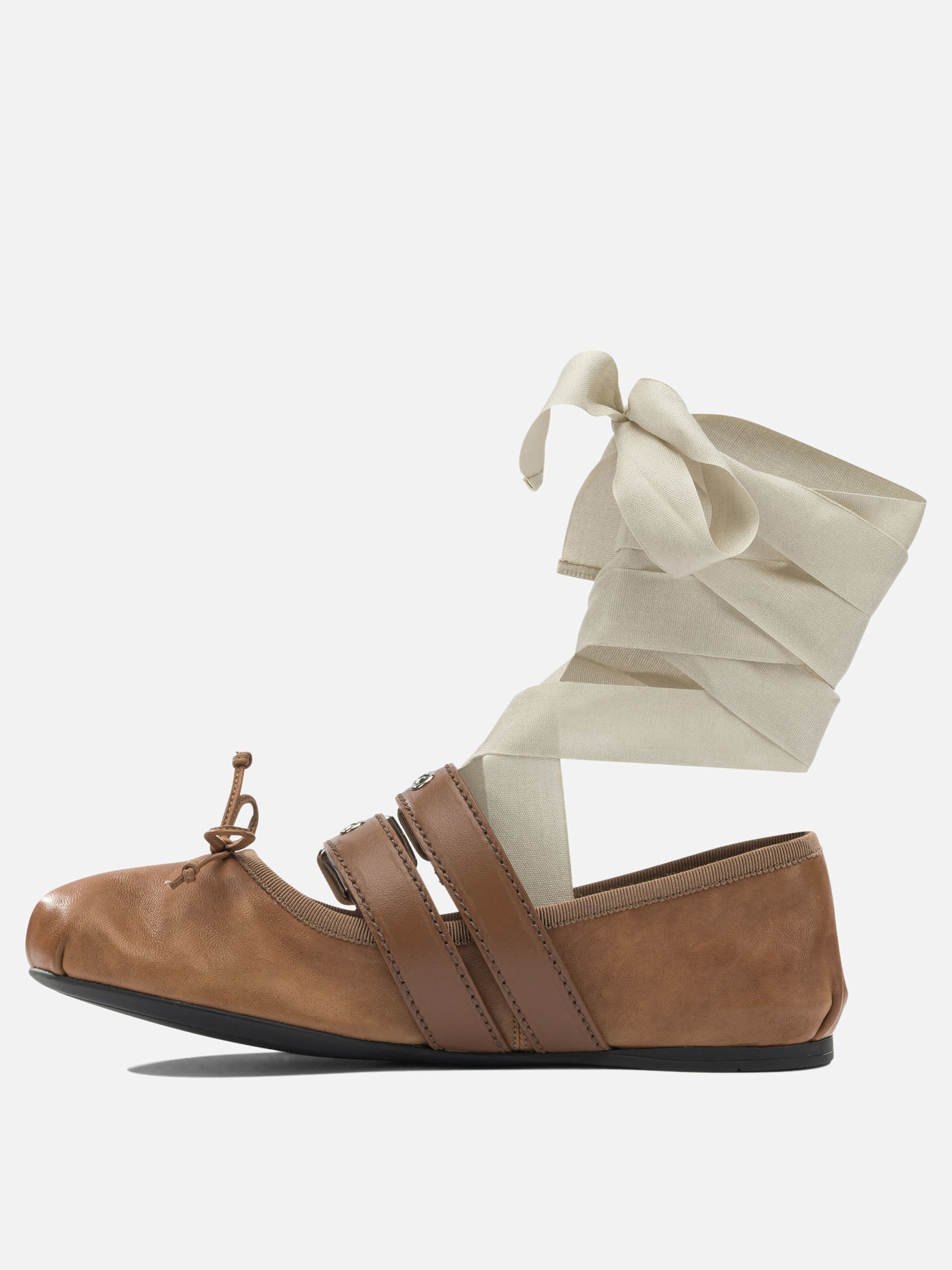 Classic ballet flats 100% lamb leather - 100% calf leather  Brown - Miu Miu Women | PDP | VIETTI Online Store | thumbnail_3