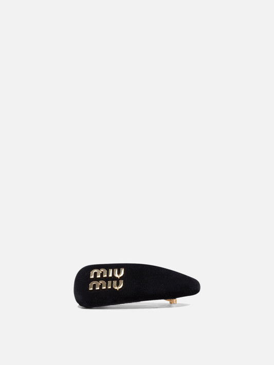 Hair clips 100% brass - 100% cotton - 100% lamb leather  Black - Miu Miu Women | PDP | VIETTI Online Store 
