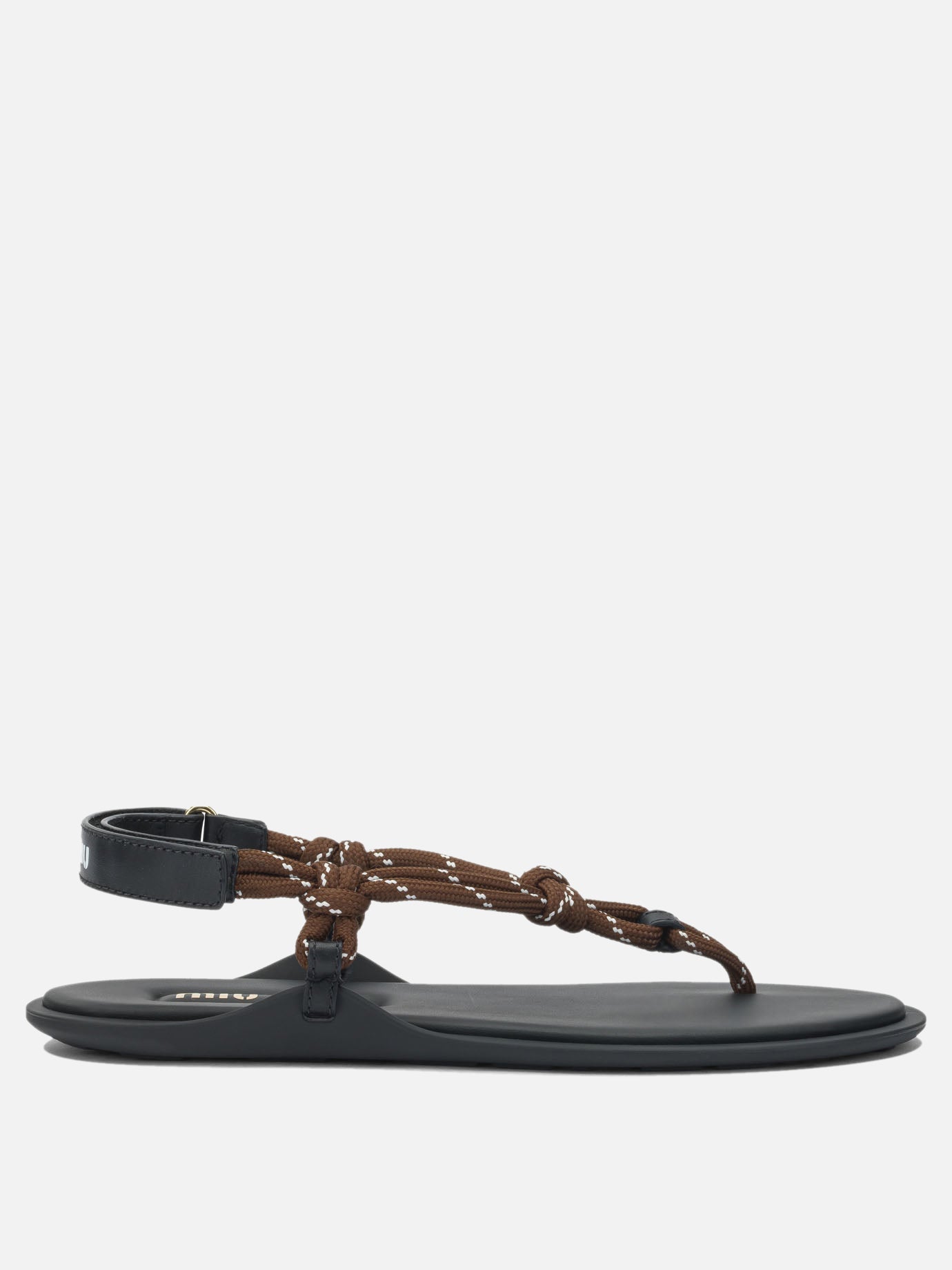 Flat sandals 100% polyester - 100% calf leather  Brown - Miu Miu Women | PDP | VIETTI Online Store | thumbnail
