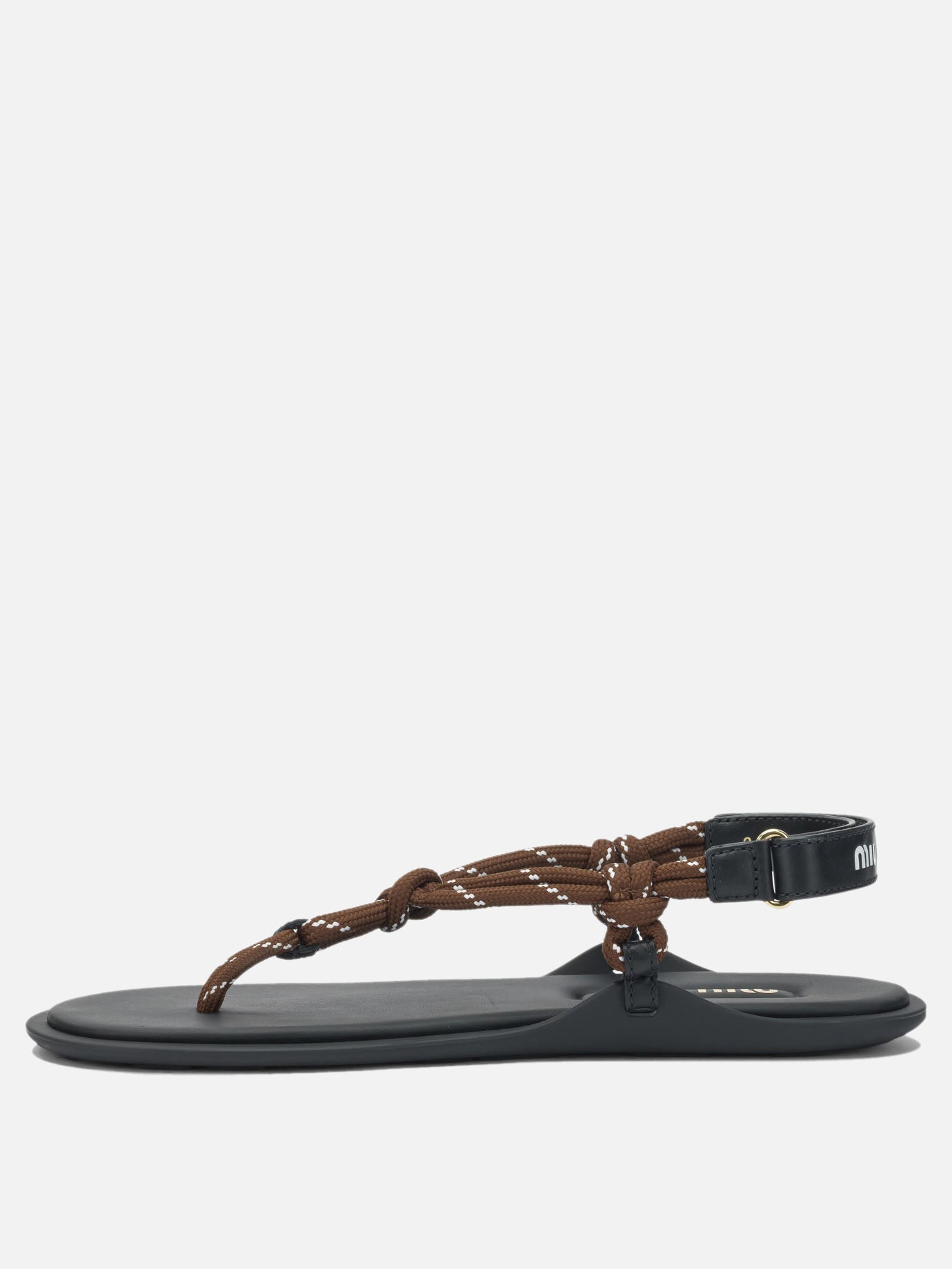 Flat sandals 100% polyester - 100% calf leather  Brown - Miu Miu Women | PDP | VIETTI Online Store | thumbnail_3