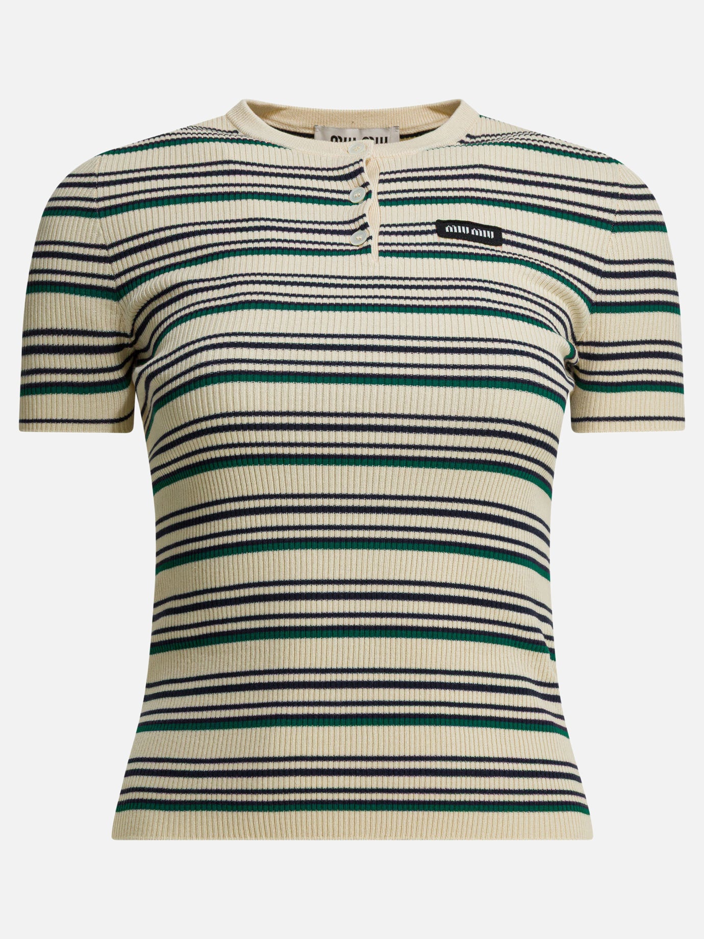 Henley t-shirts Striped  Beige - Miu Miu Women | PDP | VIETTI Online Store | thumbnail