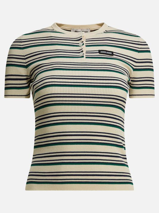 Henley t-shirts Striped  Beige - Miu Miu Women | PLP | VIETTI Online Store 
