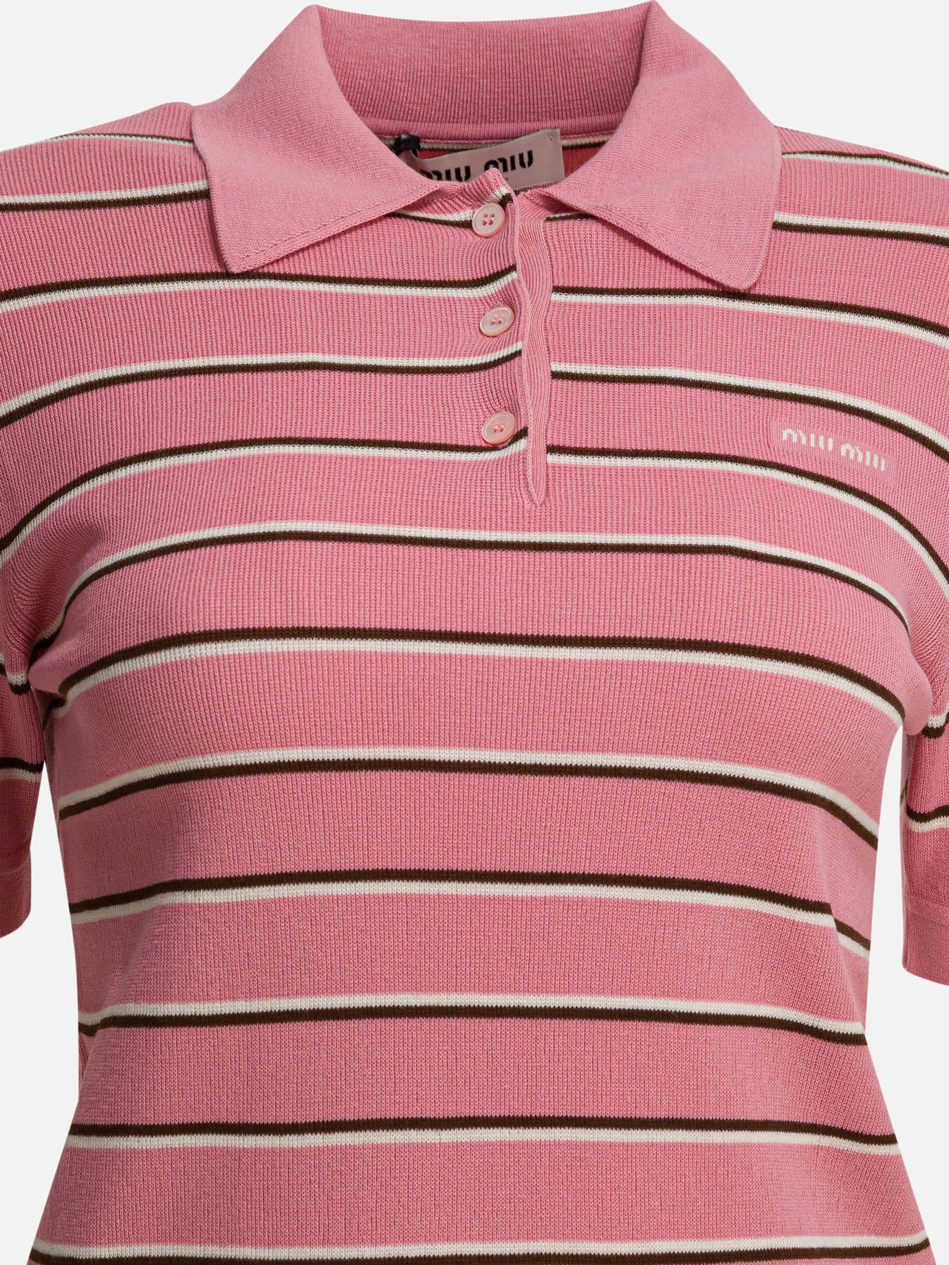 Polo shirts with buttons Striped  Pink - Miu Miu Women | PDP | VIETTI Online Store | thumbnail_3
