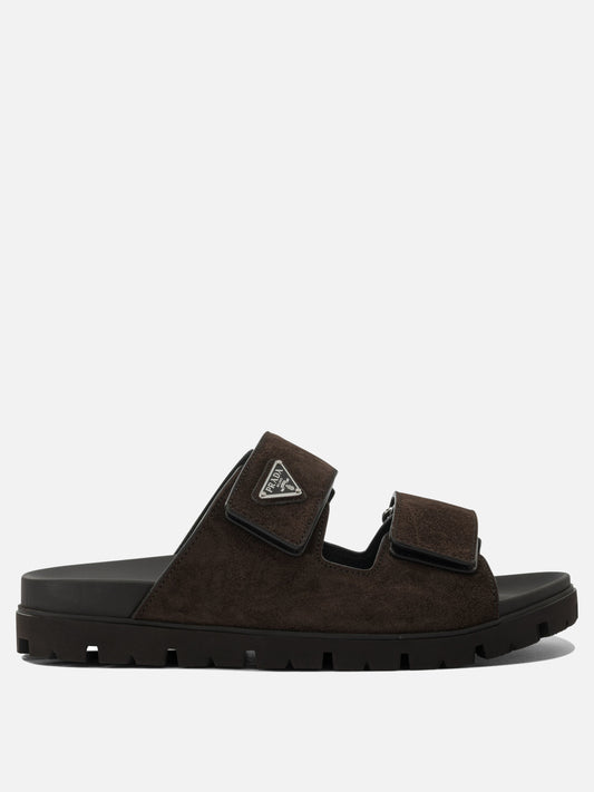 Slides 100% suede - 100% rubber  Brown - Prada Men | PDP | VIETTI Online Store 
