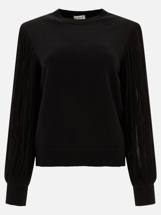 Alaïa Fringed-sleeve knit sweater Black