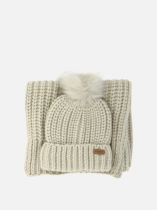 Barbour "Saltburn" beanie and scarf set Beige