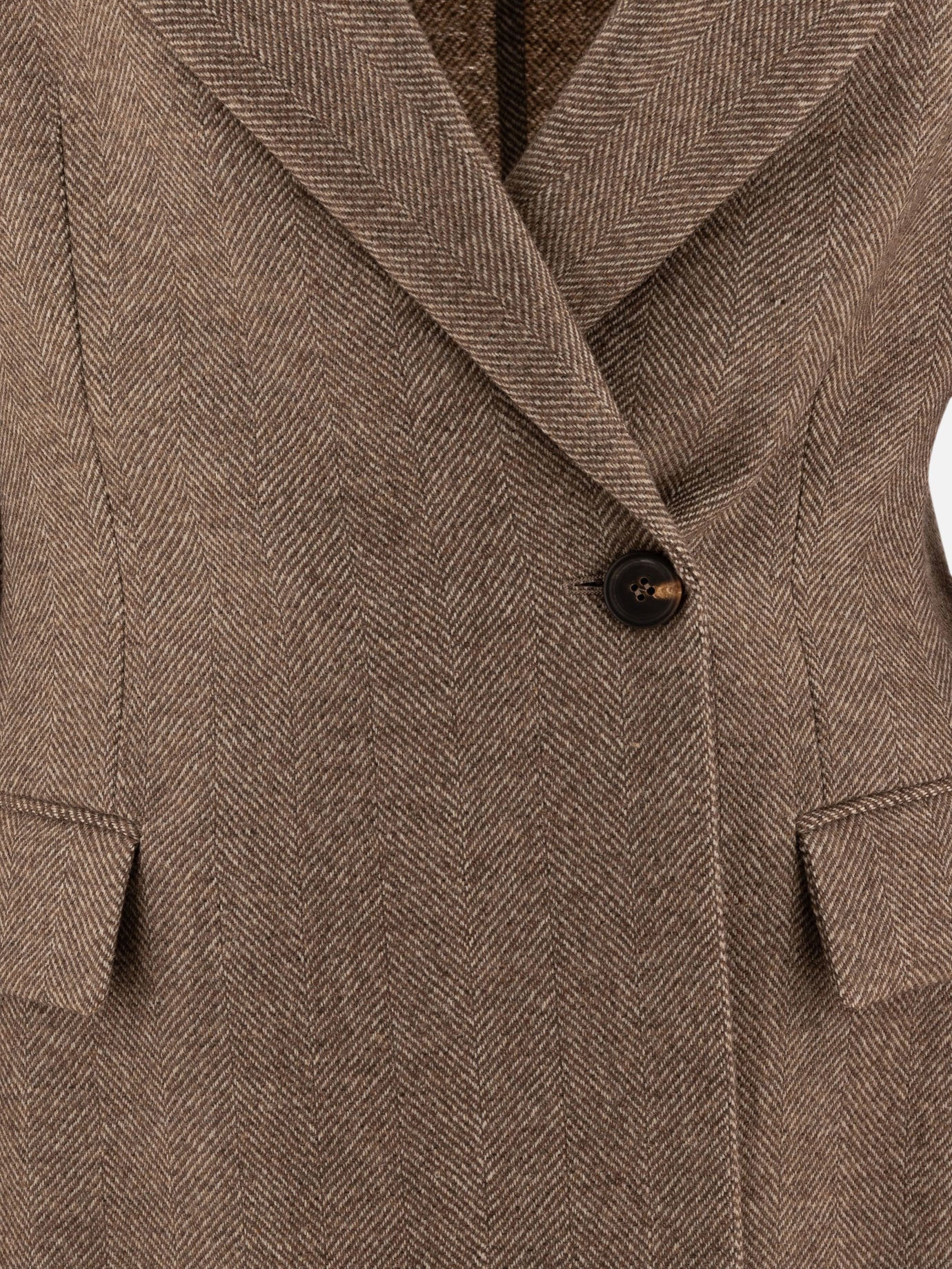 Brunello Cucinelli Brushed techno wool chevron blazer with monili Brown