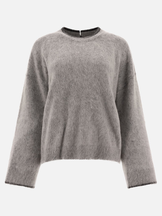 Brunello Cucinelli Mohair, wool, cashmere and silk sweater with monili Grey