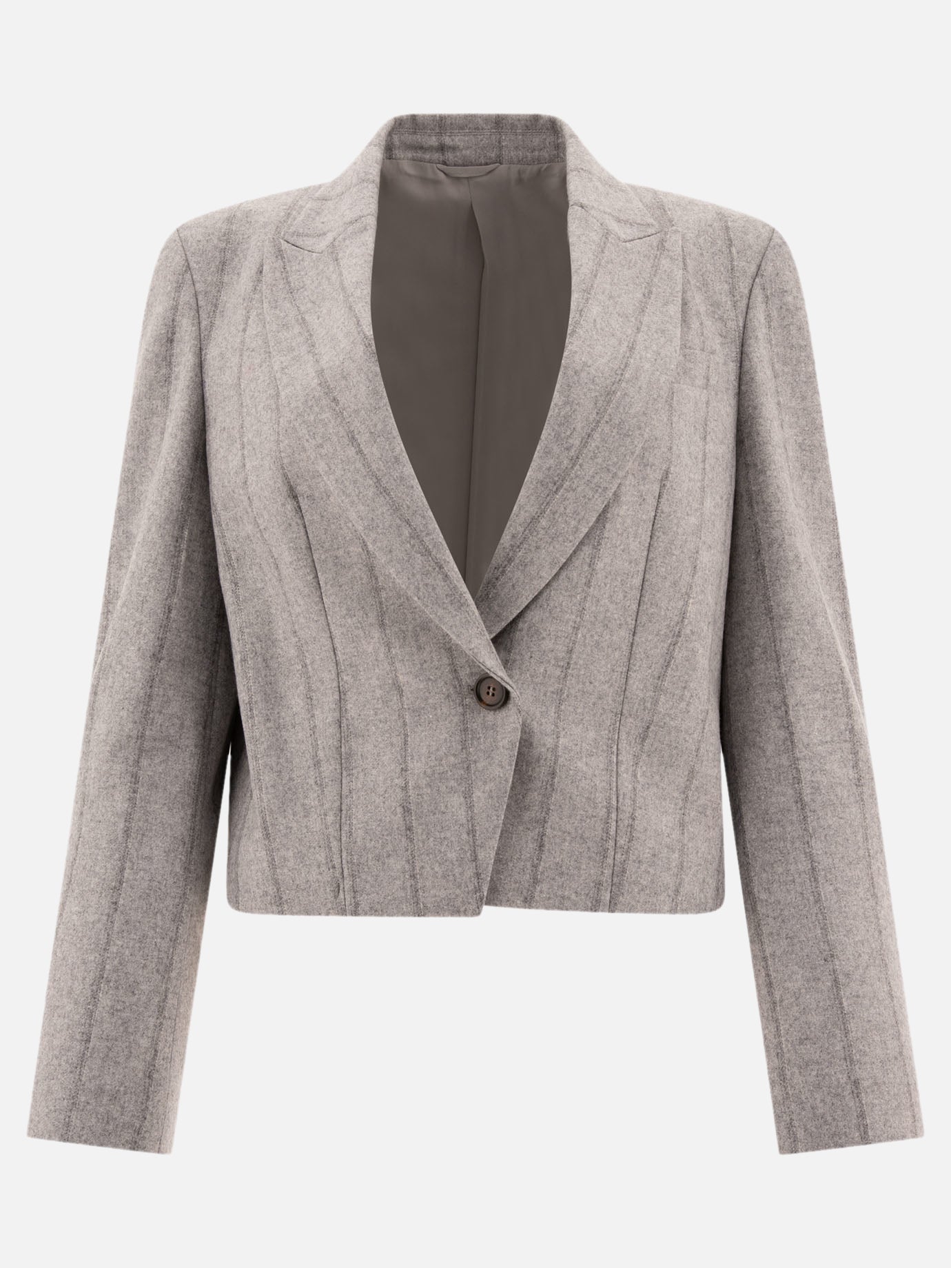 Brunello Cucinelli Striped cropped blazer with monili Grey