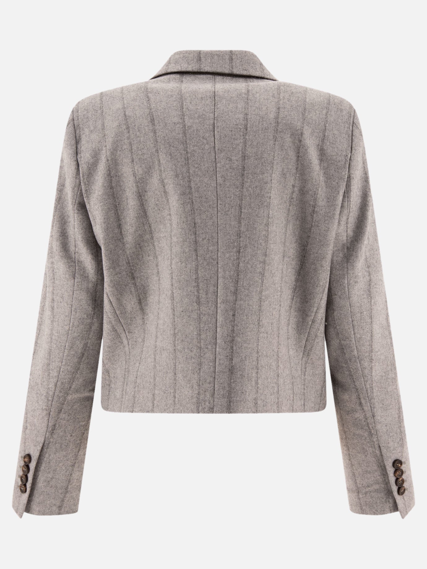 Brunello Cucinelli Striped cropped blazer with monili Grey