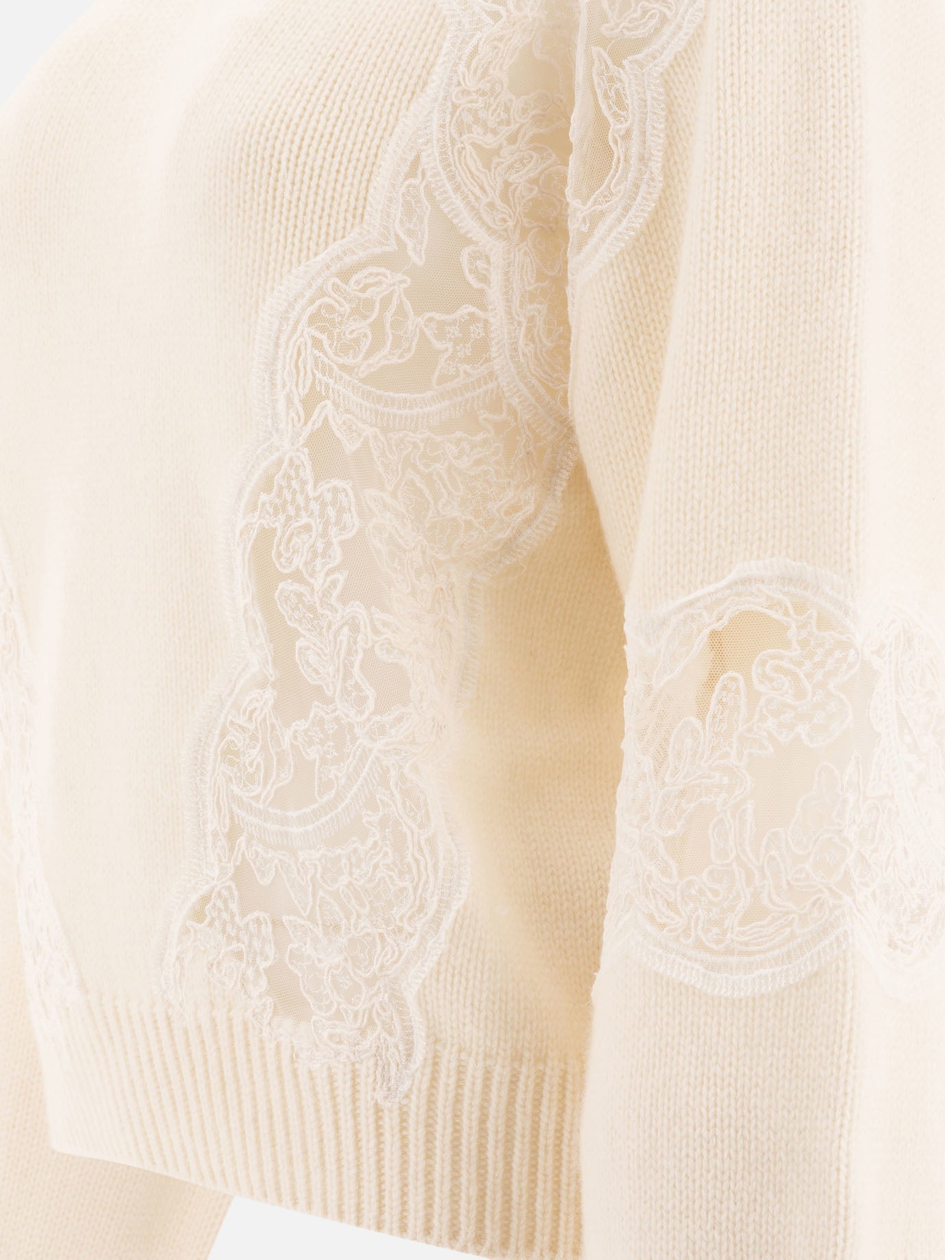 Elie Saab Sweater with lace inserts White