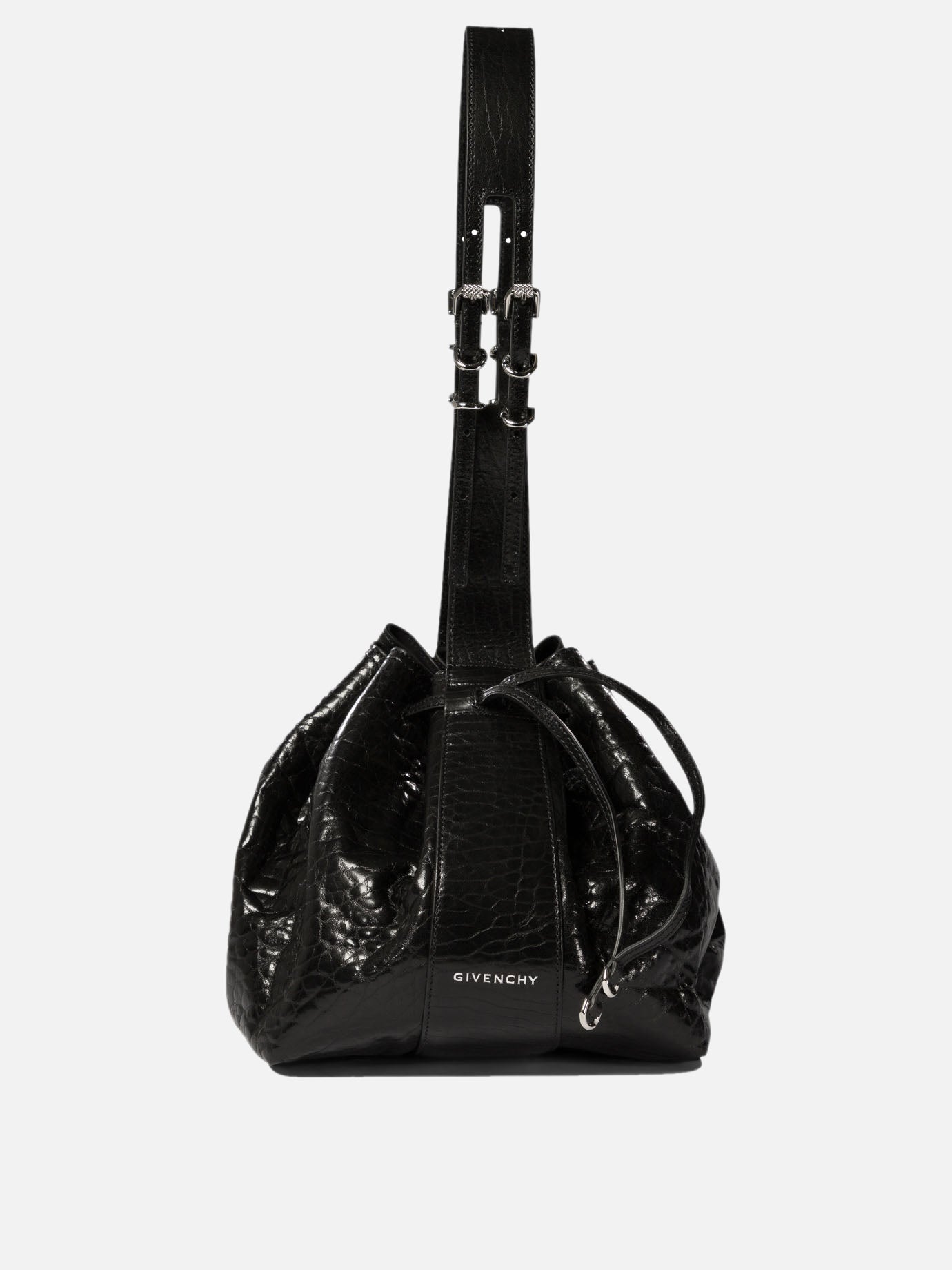 "Pumpkin Medium" shoulder bag in craquelé patent leather