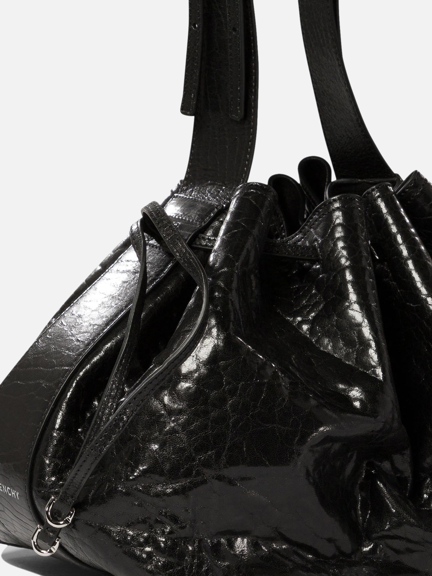 "Pumpkin Medium" shoulder bag in craquelé patent leather