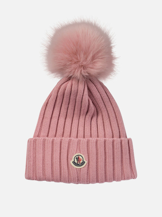 Moncler Wool beanie with pom pom Pink