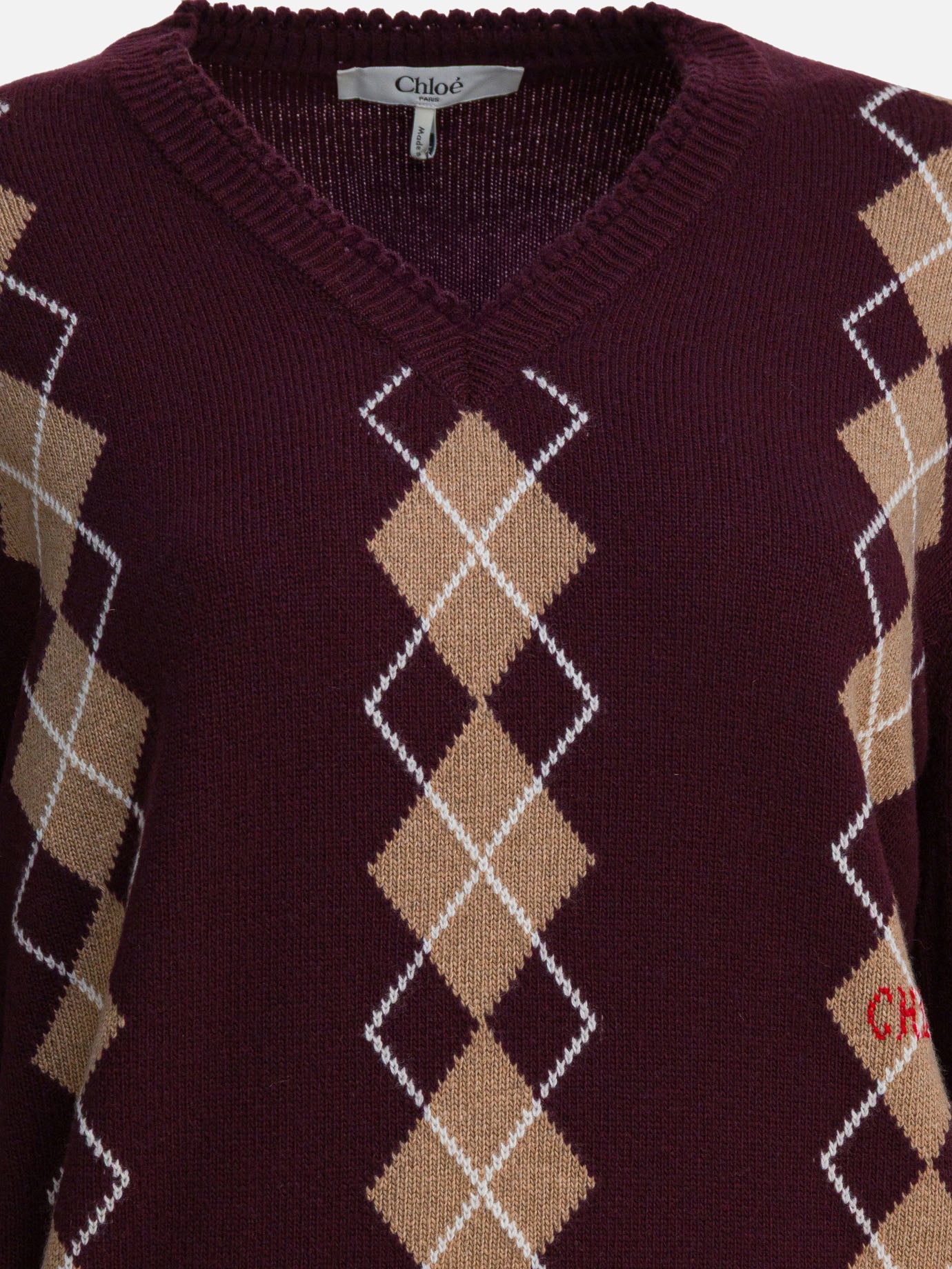 V neck sweaters Argyle  Bordeaux - Chloé Women | PDP | VIETTI Online Store | Zoom-Modal_3
