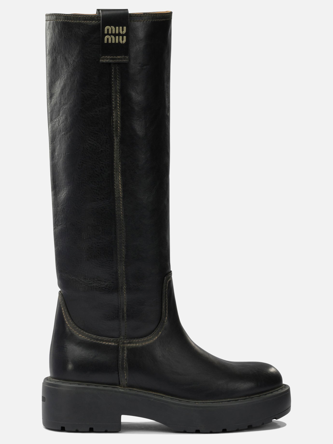 Knee-high 100% calf leather - 100% rubber  Black - Miu Miu Women | PDP | VIETTI Online Store | Zoom-Modal
