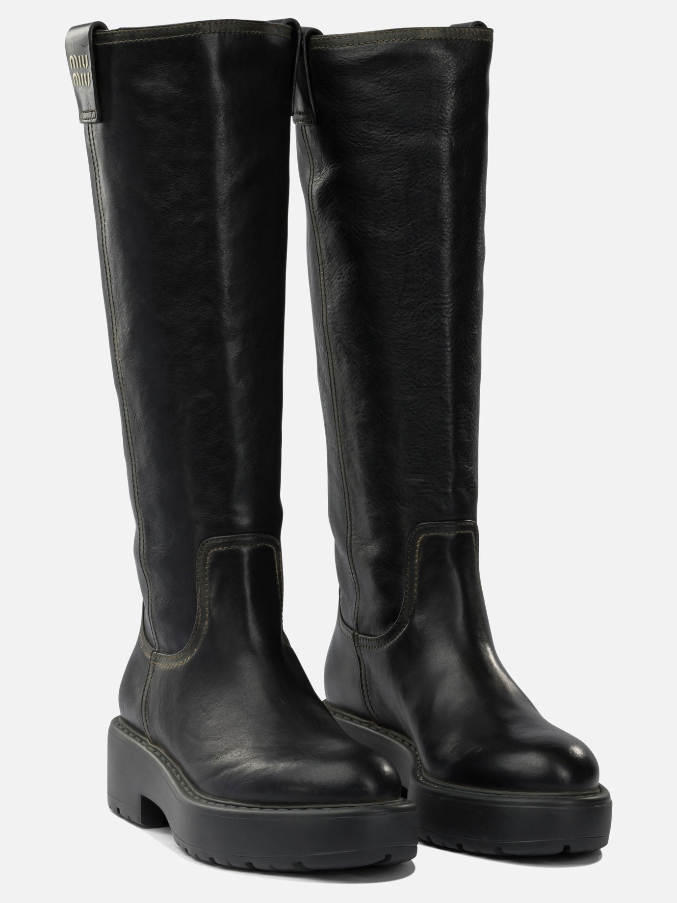 Knee-high 100% calf leather - 100% rubber  Black - Miu Miu Women | PDP | VIETTI Online Store | Zoom-Modal_2
