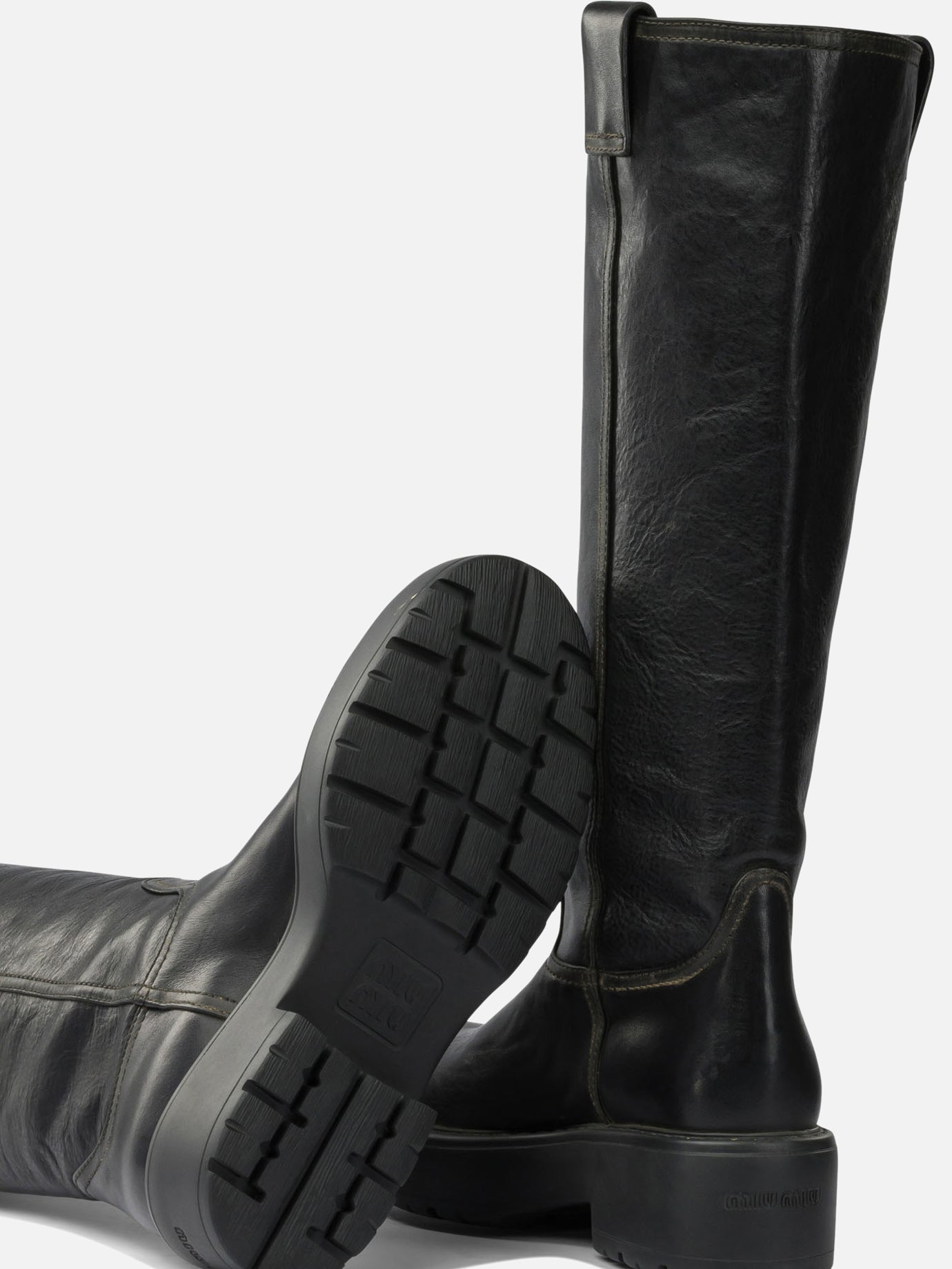 Knee-high 100% calf leather - 100% rubber  Black - Miu Miu Women | PDP | VIETTI Online Store | thumbnail_5