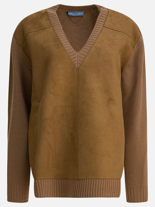 V neck sweaters Solid colour  Beige - Prada Women | PDP | VIETTI Online Store 
